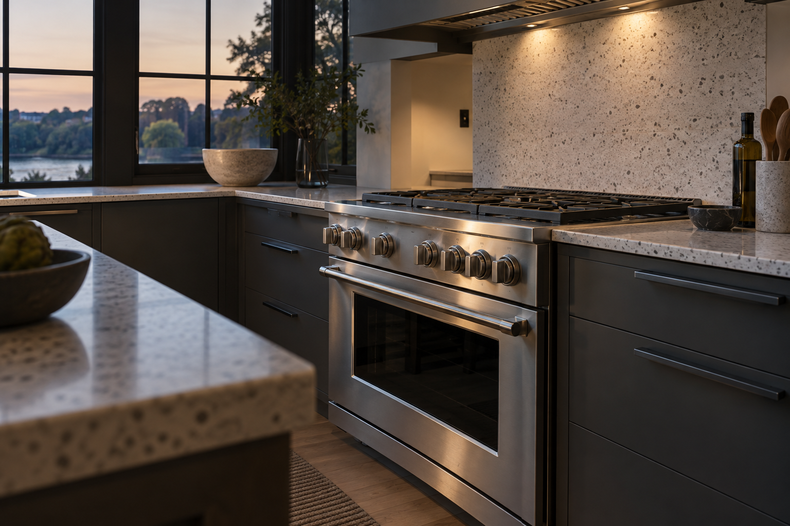 Illustrative Monogram range in a residential kitchen — AI image for Sub-Zero Repair Riverside