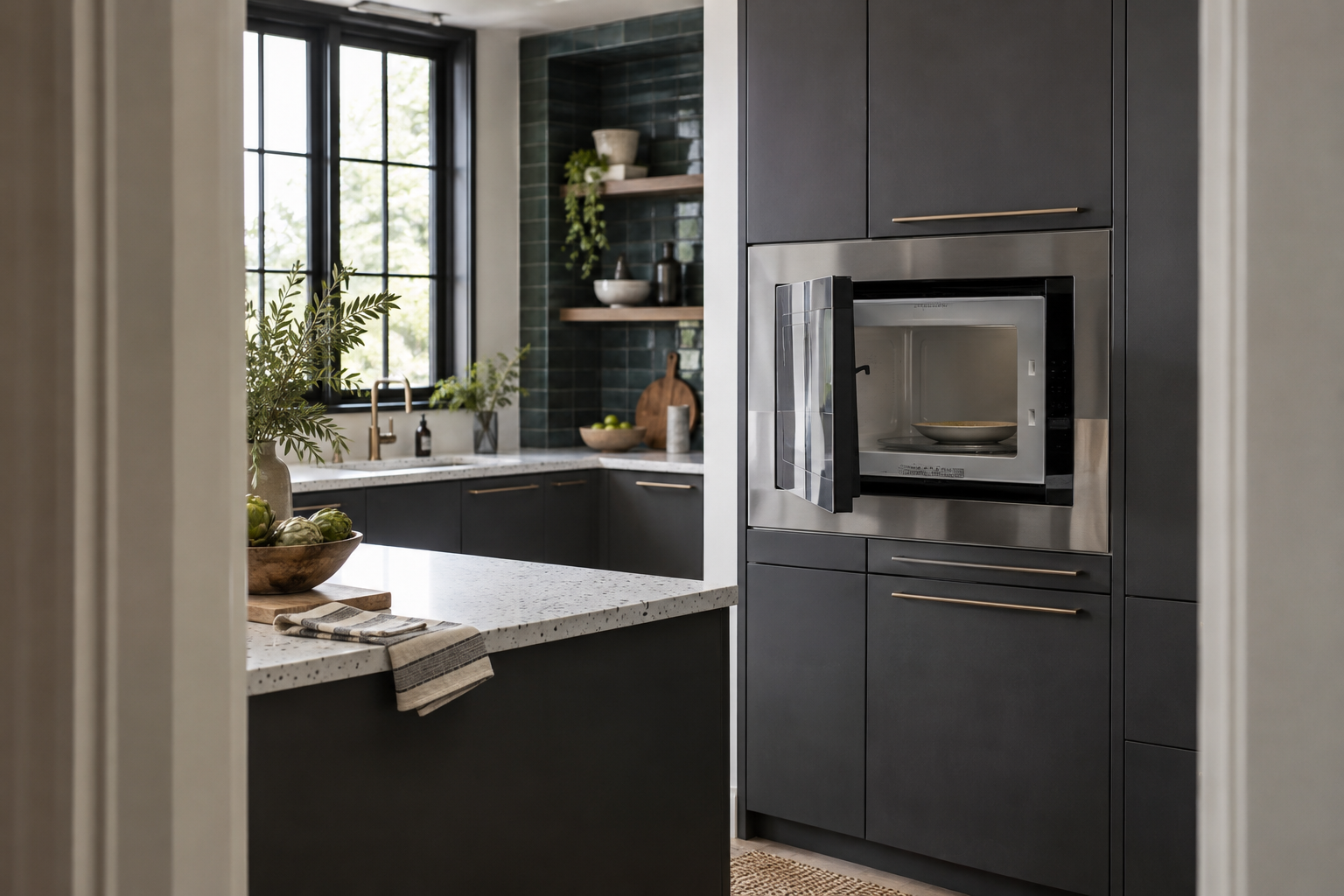 Illustrative Wolf microwave in a residential kitchen — AI image for Sub-Zero Repair Riverside