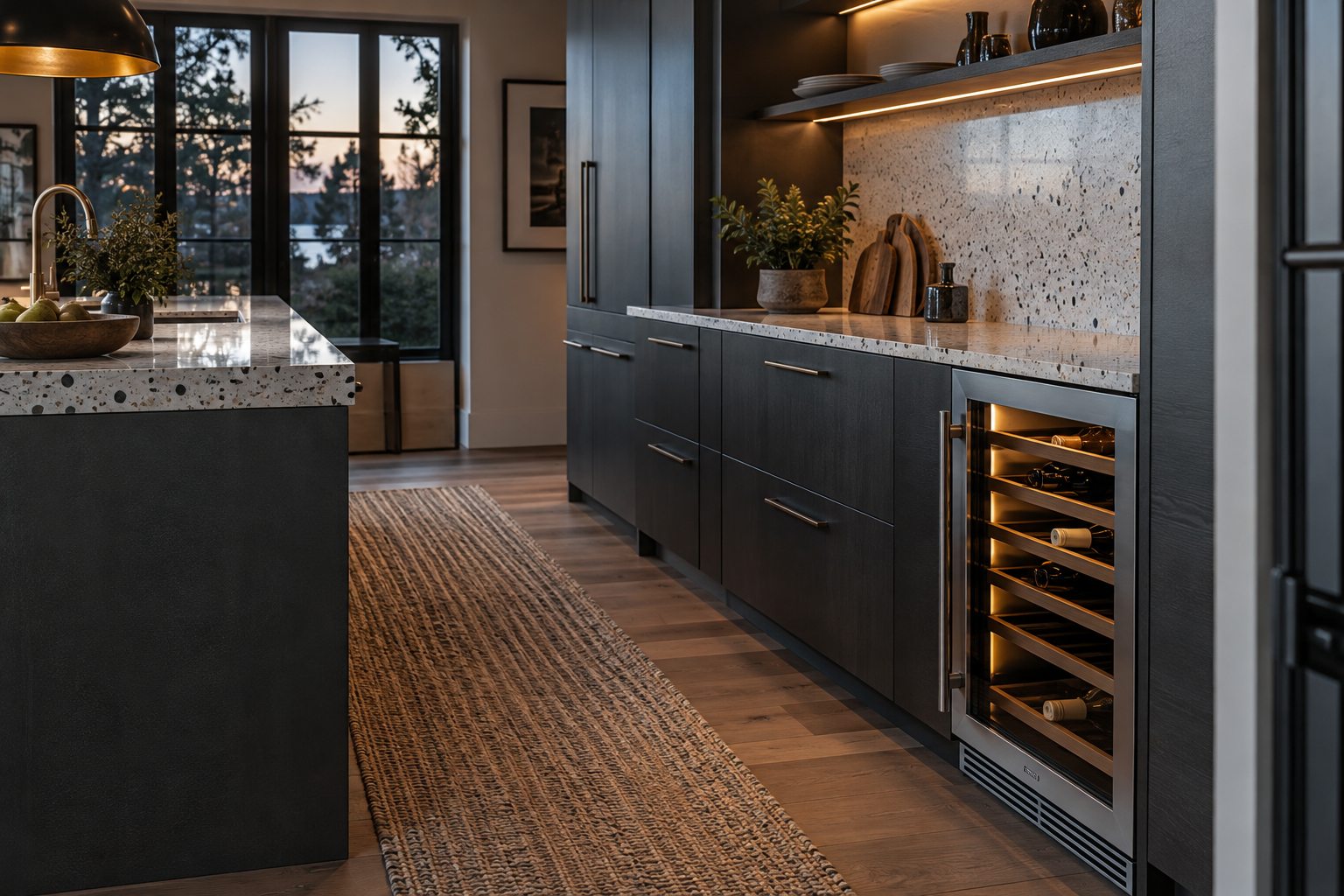 Illustrative Monogram wine cooler in a residential kitchen — AI image for Sub-Zero Repair Riverside