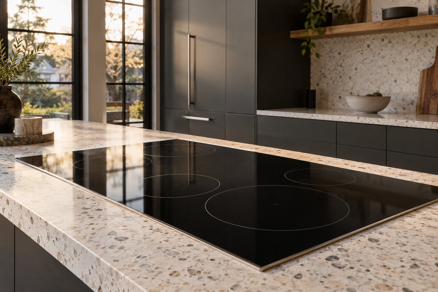 Illustrative Wolf cooktop in a residential kitchen — AI image for Sub-Zero Repair Riverside