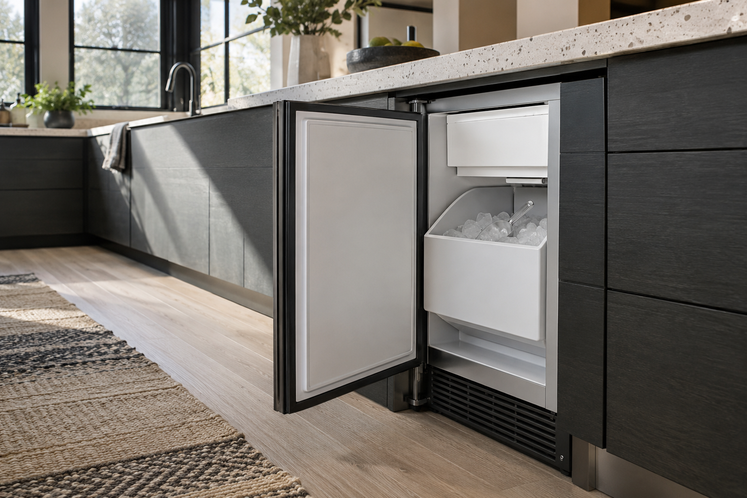 Illustrative Sub-Zero ice maker in a residential kitchen — AI image for Sub-Zero Repair Riverside