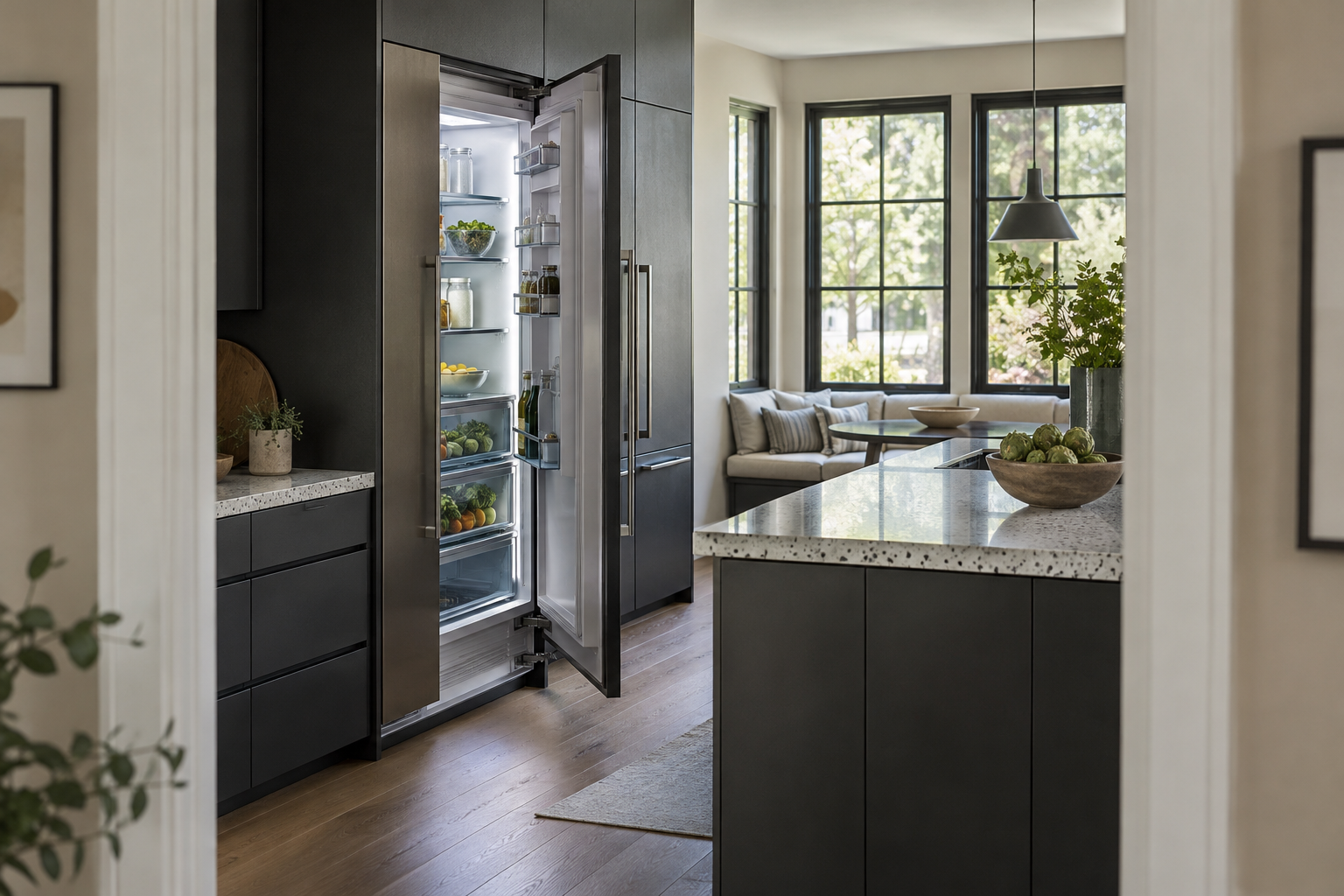 Illustrative Thermador refrigerator in a residential kitchen — AI image for Sub-Zero Repair Riverside